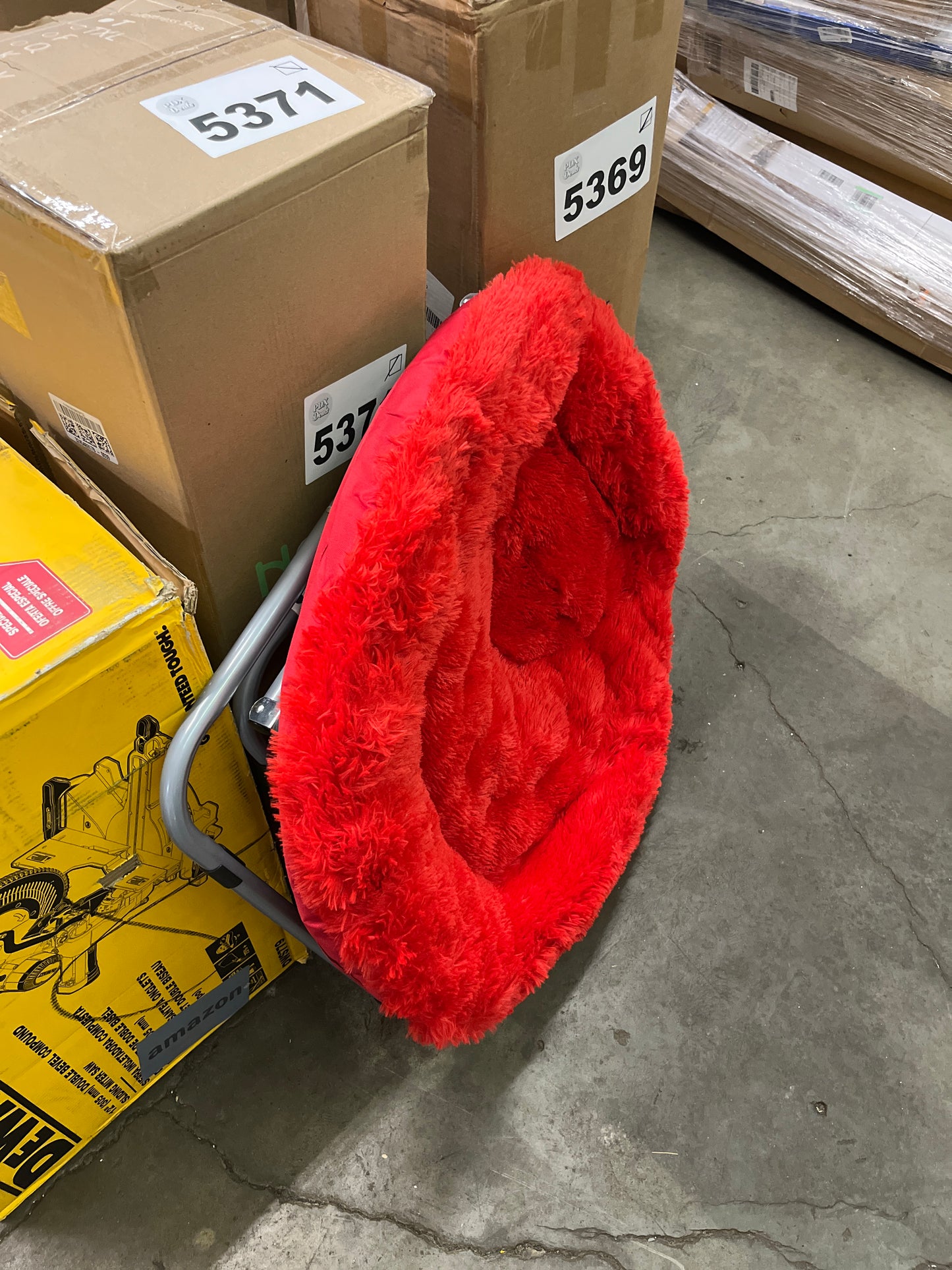 Urban Shop Oversized Mongolian Faux Fur Saucer Chair, Red - Retail $74