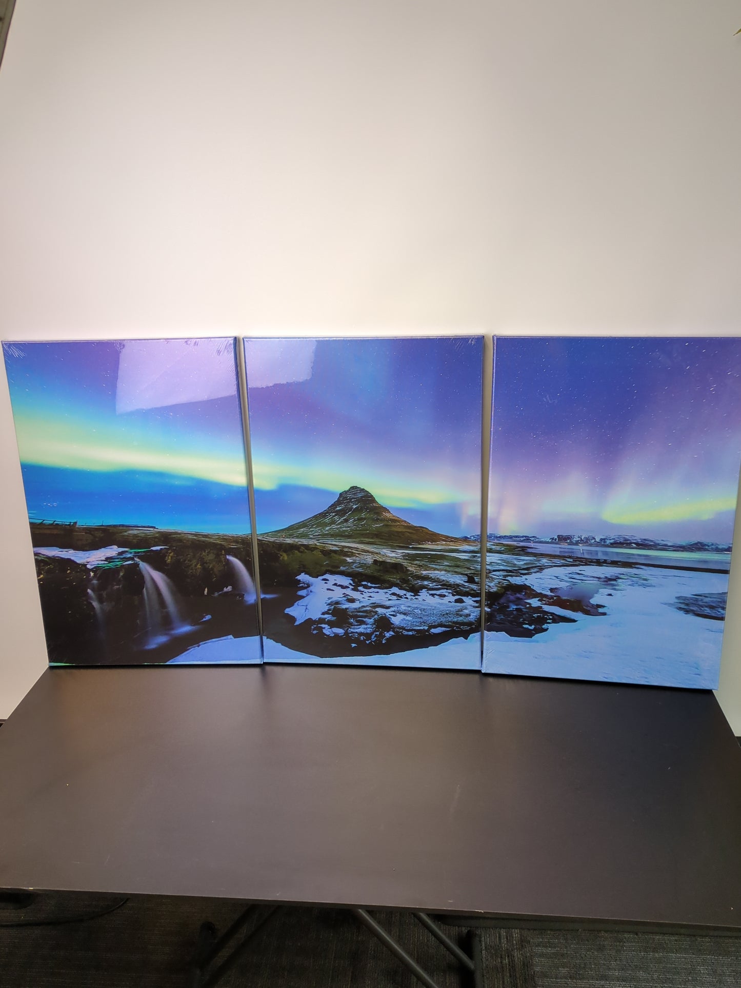 KREATIVE ARTS 3 Piece Wall Art Painting Northern Lights over Mountain Landscape Wall Pictures Aurora Print Gallery Canvas Wrapped for Home Bedroom Decor 16x24inchx3pcs - Retail $99