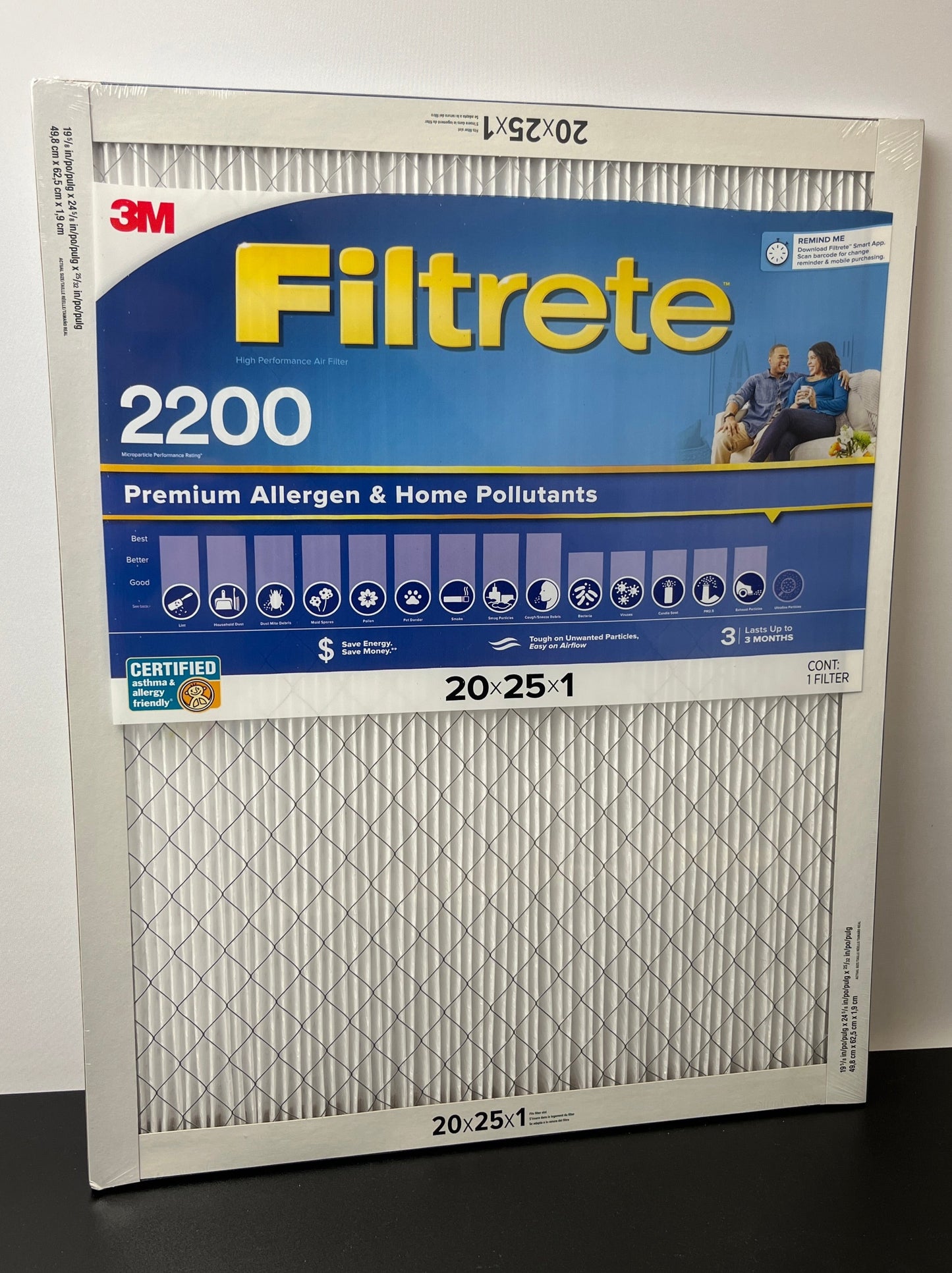 NEW - Filtrete 20 x 25 x 1 MPR 2200 Premium Allergen & Home Pollutants Air Filters - Retail $