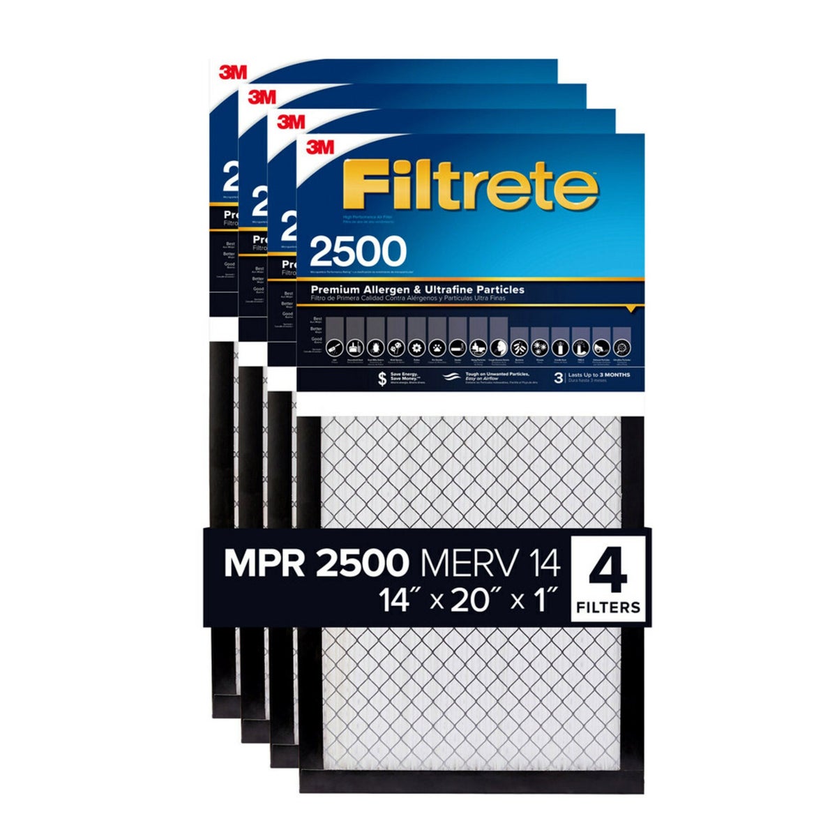 3M 14x20x1 2500 Series Filtrete 1" Filter, 4-pack