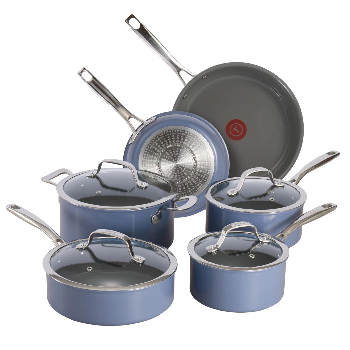 NEW - T-fal BLUE Excellence Ceramic Non-Stick Cookware Set, 10-Piece - Retail $149