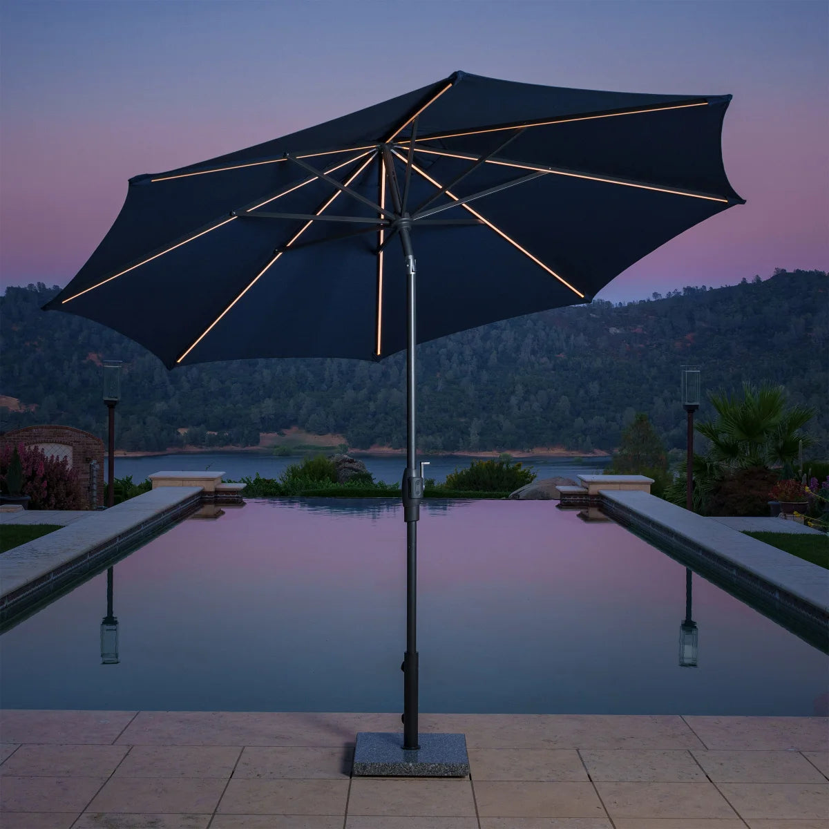 NEW - Sunvilla Blue 10' Round Solar LED Market Umbrella - Retail $164