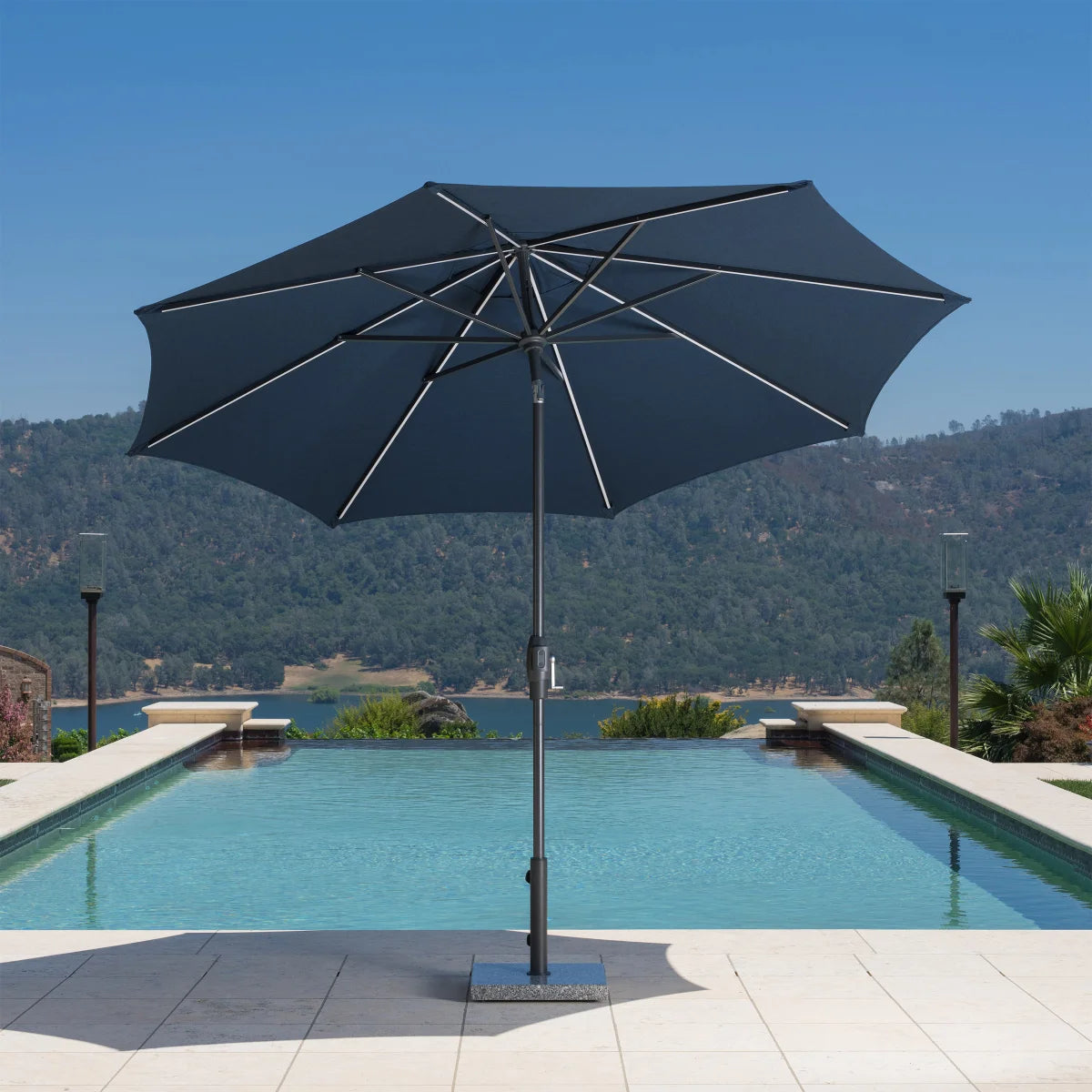 NEW - Sunvilla Blue 10' Round Solar LED Market Umbrella - Retail $164