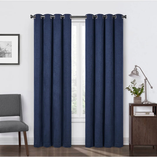 SUN+BLK Blue Buckingham Chenille Total Blackout Curtain Panel Pair - Retail $24