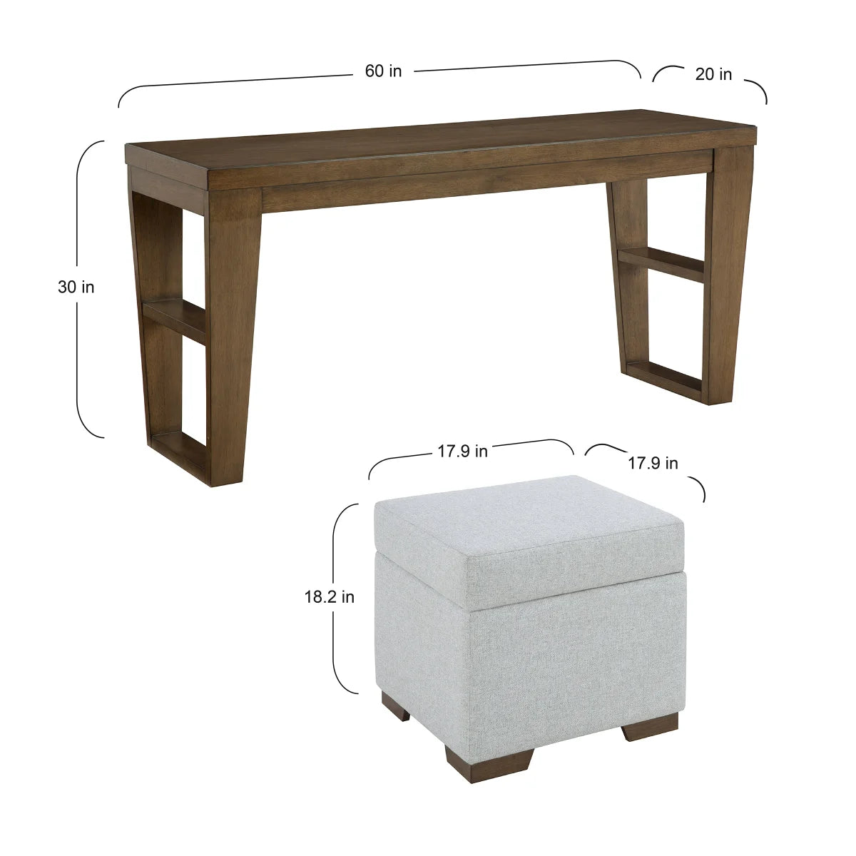 NEW - Elena Sofa Table & Two Ottomans - Retail $499