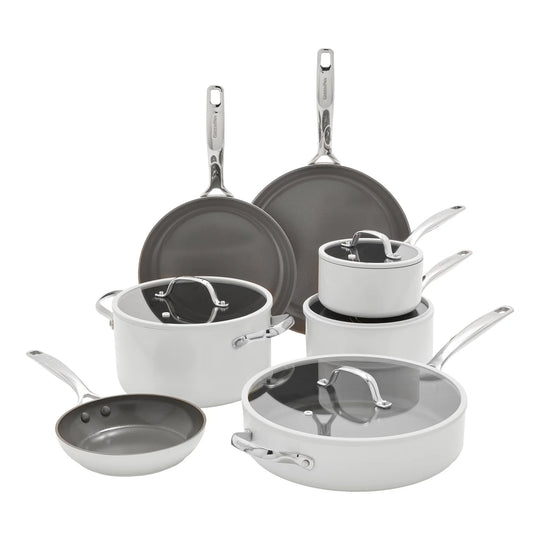 GreenPan Eras White Ceramic Non-Stick 11-piece Cookware Set - Retail $215