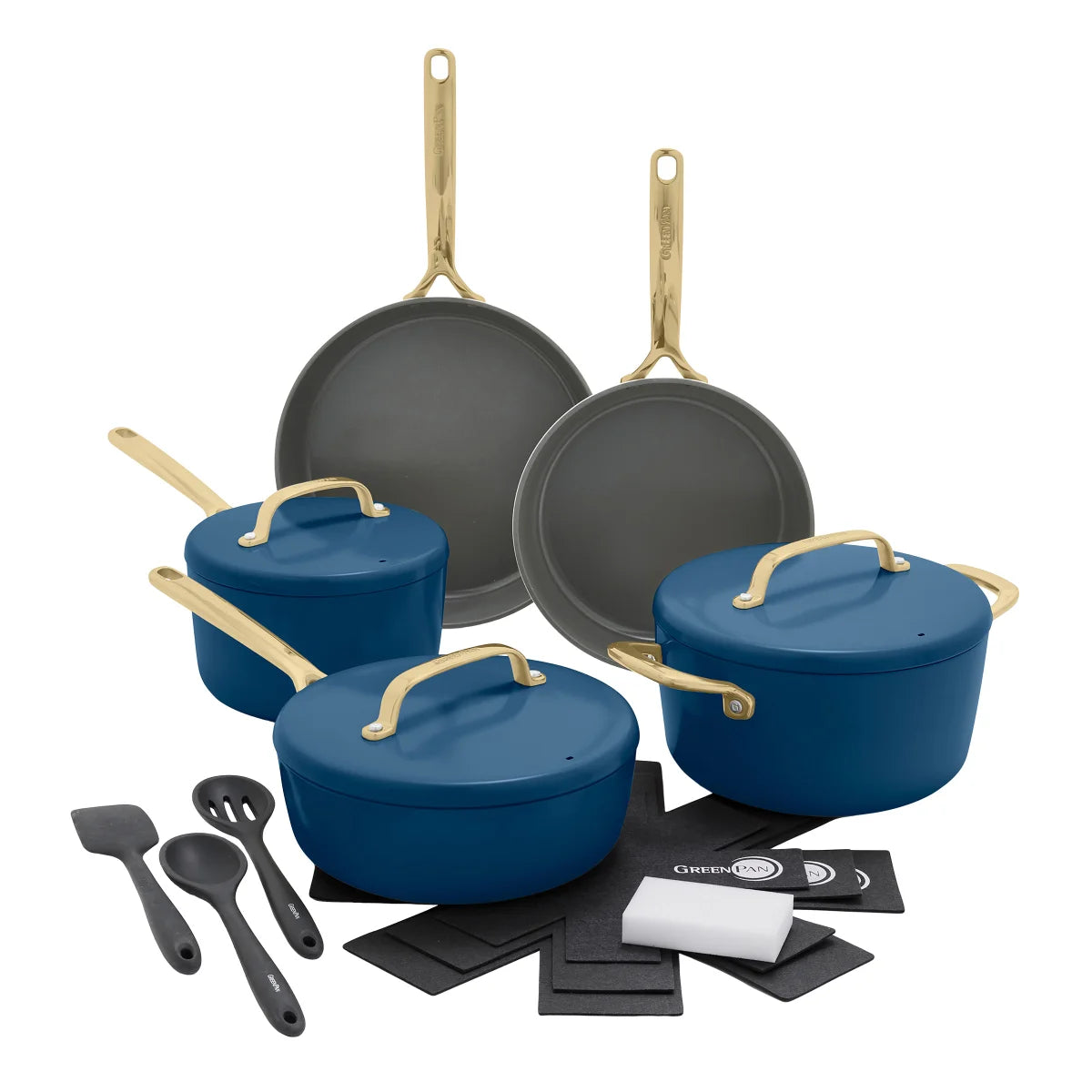 GreenPan GP5 Ceramic Nonstick 11-piece Set with Champagne Handles - Retail $399