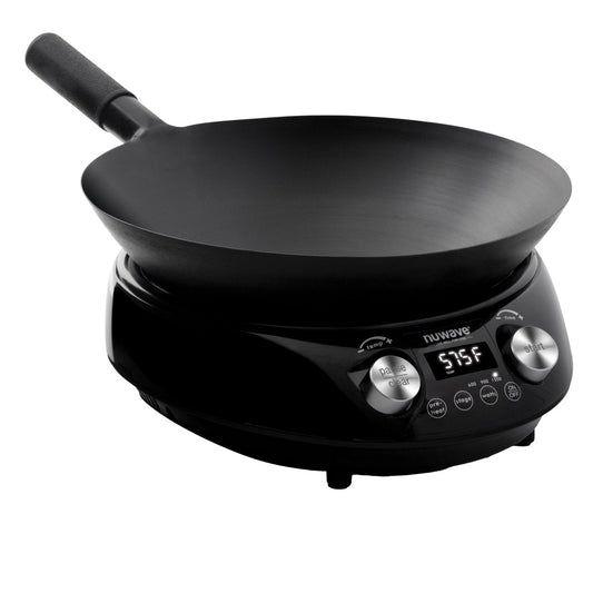 NEW - Nuwave Induction Hot Wok with 14" Carbon Steel Wok, Glass Lid & Stand