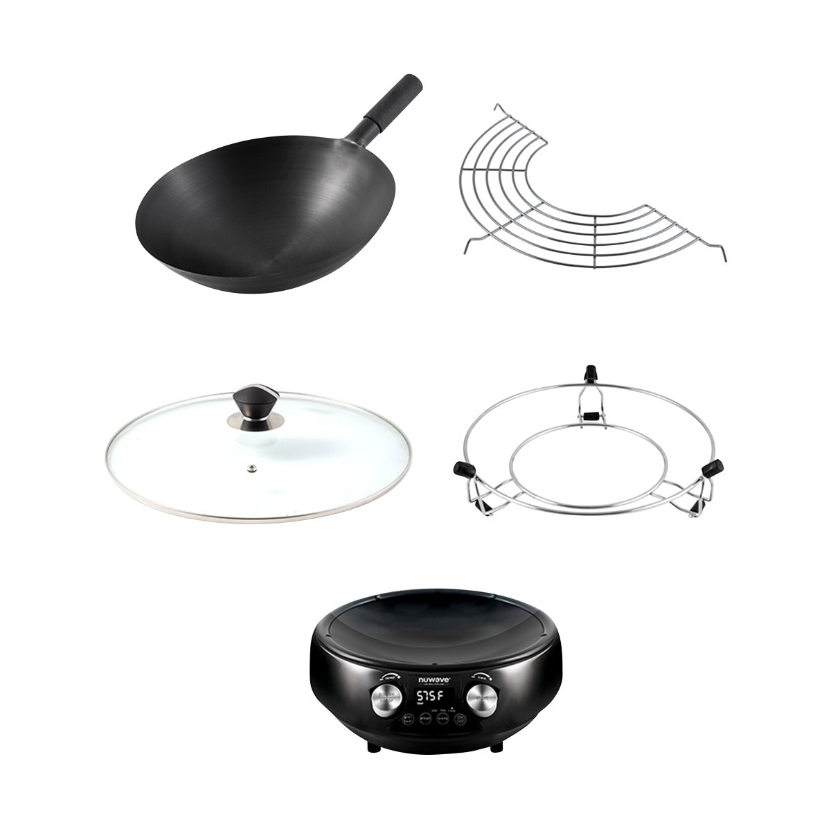 NEW - Nuwave Induction Hot Wok with 14" Carbon Steel Wok, Glass Lid & Stand
