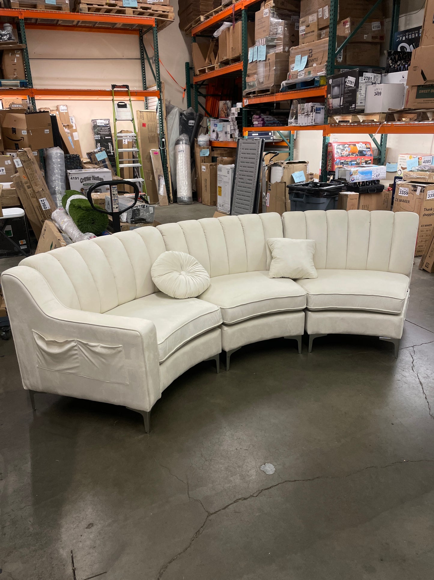 Legend Furniture Velvet Modular sectional Curved Round-Shaped Semi-Circular for Living Room Big Couches Sofas, 142", Cream - Retail $1608