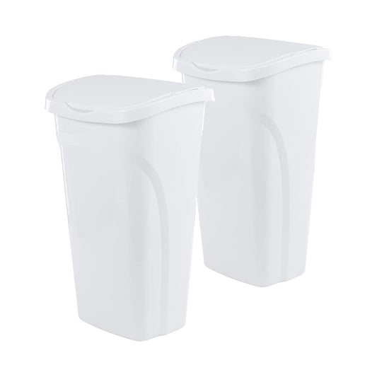 NEW - 2-Pack: United Solutions 10 Gal/40 Qt Space-Efficient Kitchen Trash Can with Dual Swing Lid, Waste Basket Fits in Narrow Spaces and Perfect for Commercial Offices, Home Office, Dorm, White - Retail $35