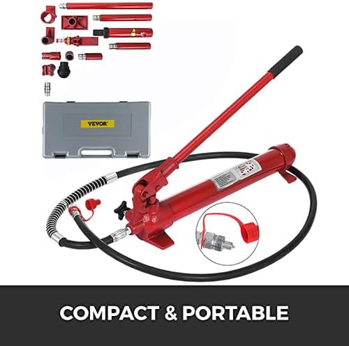 NEW - Mophorn 10 Ton Porta Power Kit 1.4M (55.1 inch) Oil Hose Hydraulic Car Jack Ram Autobody Frame Repair Power Tools for Loadhandler Truck Bed Unloader Farm and Hydraulic Equipment Construction, Red - Retail $155