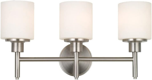NEW - Design House 556209 Aubrey Transitional 3-Light Indoor Bathroom Vanity Light Dimmable Frosted Glass for Over the Mirror, Satin Nickel - Retail $70