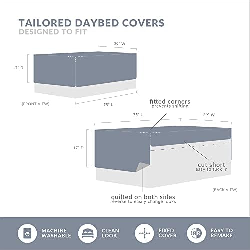 Madison Park Cotton Daybed Cover Set-Double Sided Quilting Classic Cottage Design All Season Bedding with Bedskirt, Matching Shams, Decorative Pillow, 39"x75", Quebec Seafoam 6 Piece