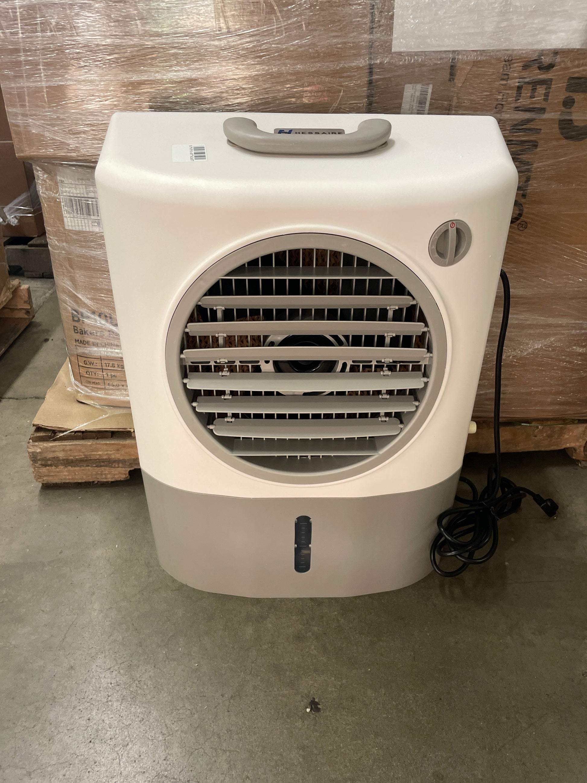 Portable Swamp Coolers - 1300 CFM MC18M Evaporative Air Cooler with 2-Speed Fan, 53.4 dB - 500 sq. ft. Coverage Evaporative Air Cooler Portable High Velocity Outdoor Cooling Fan by Hessaire - White - Retail $166