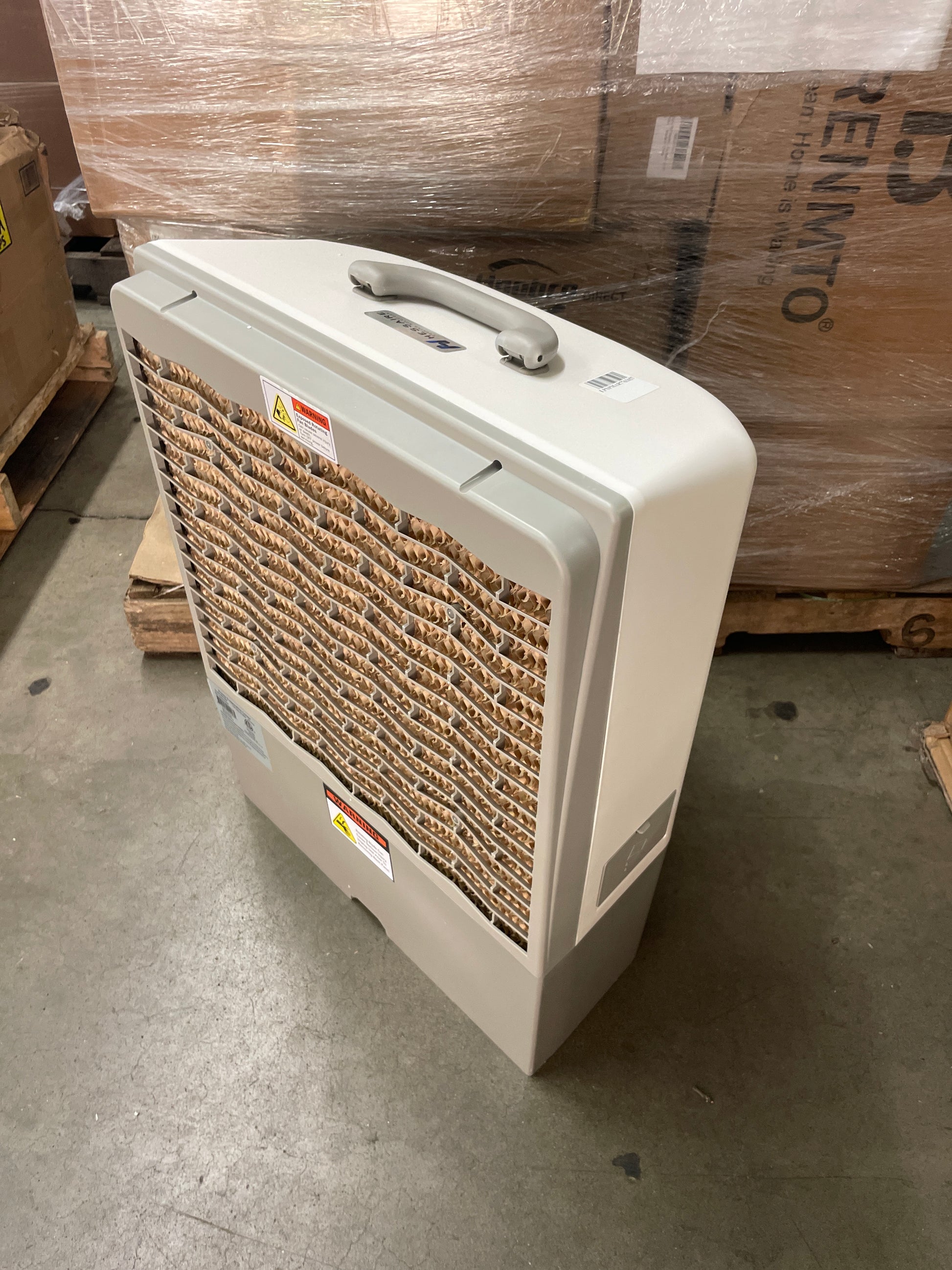 Portable Swamp Coolers - 1300 CFM MC18M Evaporative Air Cooler with 2-Speed Fan, 53.4 dB - 500 sq. ft. Coverage Evaporative Air Cooler Portable High Velocity Outdoor Cooling Fan by Hessaire - White - Retail $166