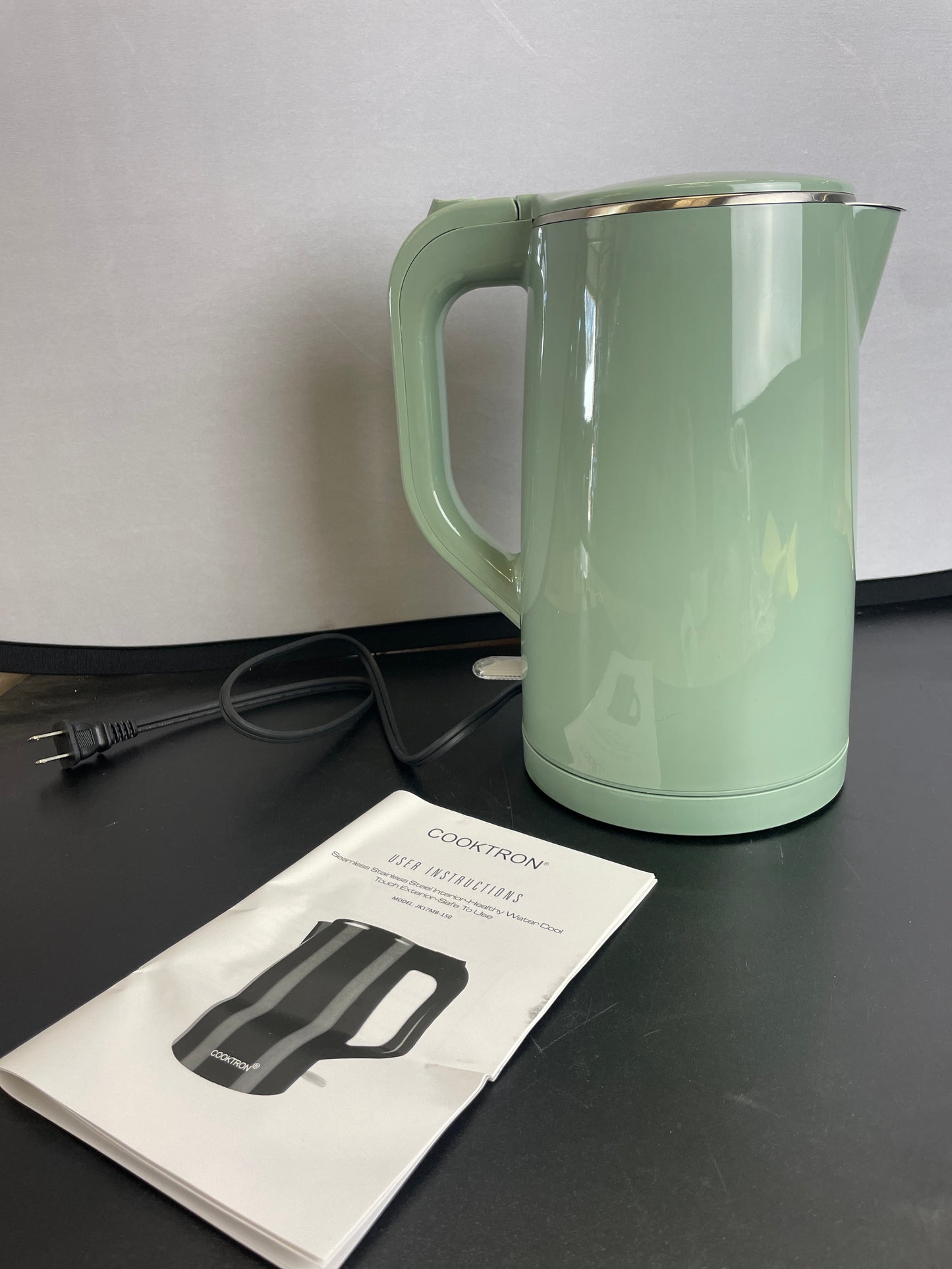 COOKTRON 1.7L Electric Kettle Quiet, Double Wall Hot Water Boiler BPA-Free, Quiet BoilÂ and Cool Touch Tea Kettle, Cordless with Auto Shut-Off & Boil Dry Protection, 1500W Fast Boiling, Green - Retail $33