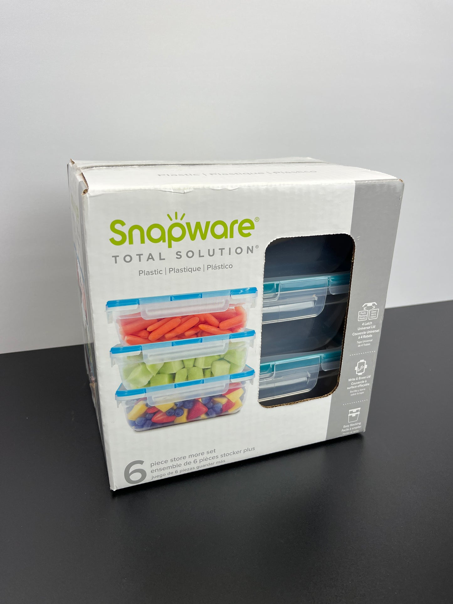 Snapware Total Solution 6-Pc Plastic Food Storage Containers Set with Lids, 8.5-Cup Rectangle Meal Prep Container, Non-Toxic, BPA-Free with 4 Locking Tabs, Microwave, Dishwasher, and Freezer Safe - Retail $15