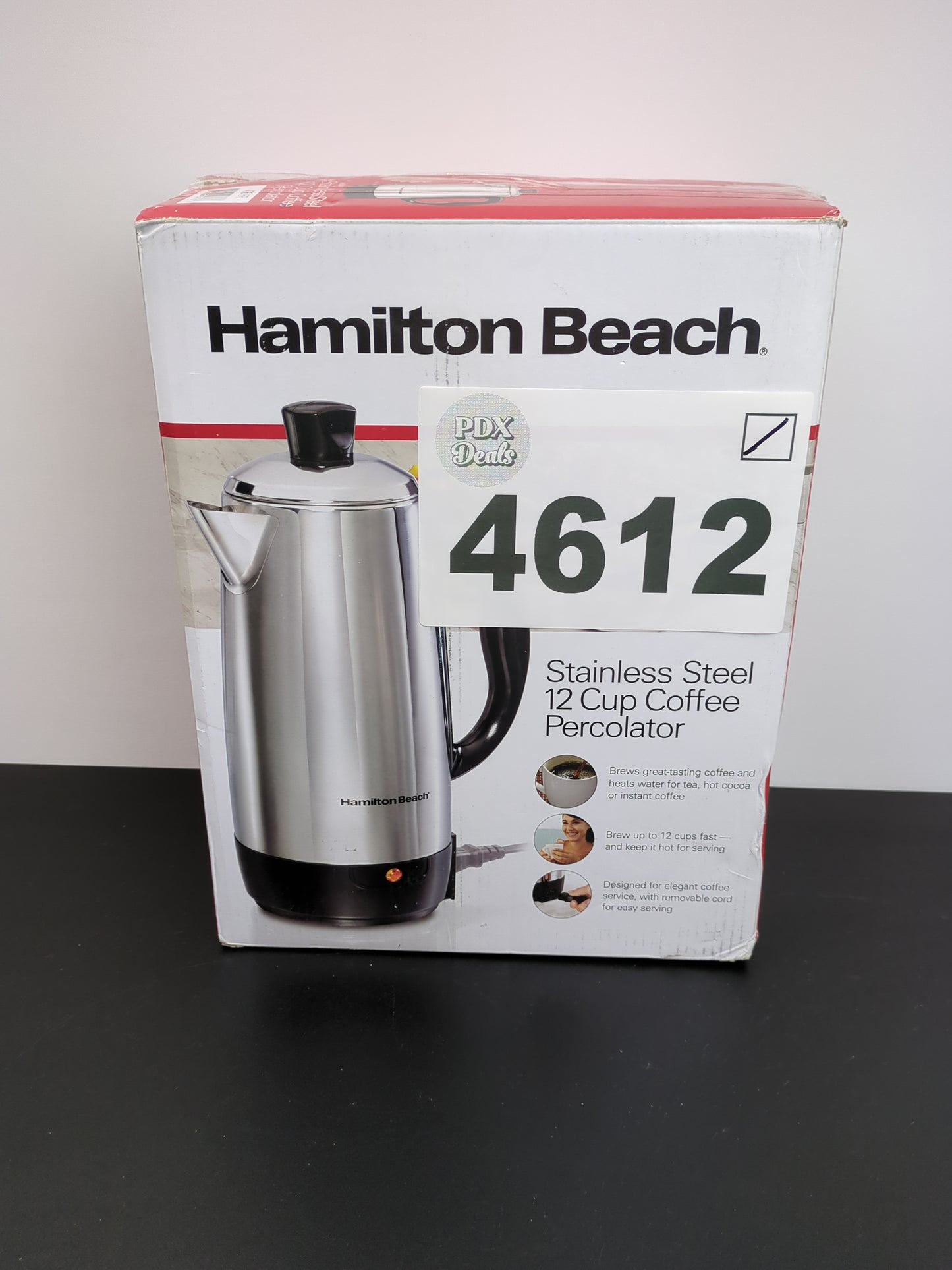 Hamilton Beach 12 Cup Electric Percolator Coffee Maker, Stainless Steel, Quick Brew, Easy Pour Spout (40616R) - Retail $53