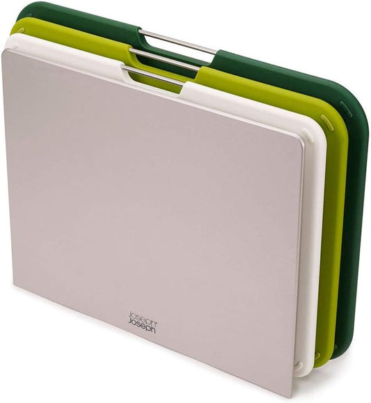 Joseph Joseph Plastic Cutting Board Set with Storage Stand 3 Different Sized Boards - Retail $49