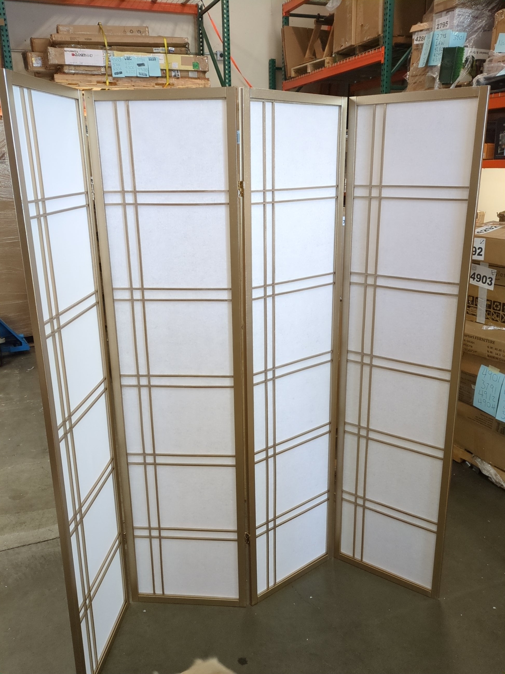 Roundhill Furniture Seto 4-Panel 4 Golden Room Divider Screen, Gold - Retail $99