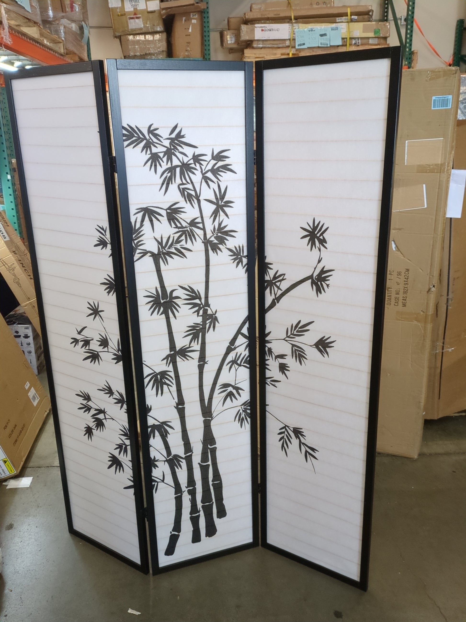 Roundhill Furniture 3-Panel Oriental Shoji Room Divider Screen, Black - Retail $58