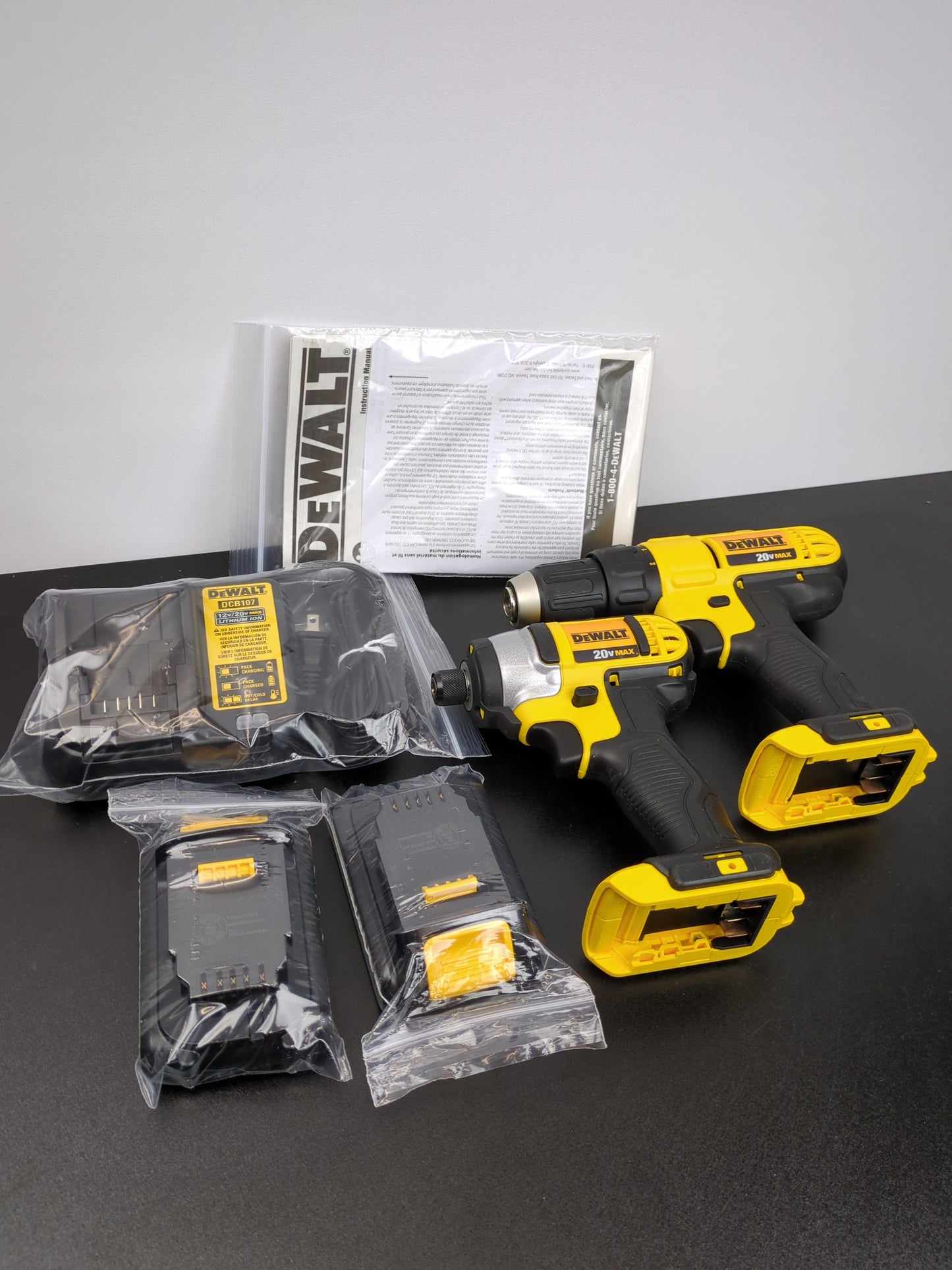 DEWALT 20V MAX Cordless Drill and Impact Driver, Power Tool Combo Kit with 2 Batteries and Charger, Yellow/Black (DCK240C2) - Retail $199