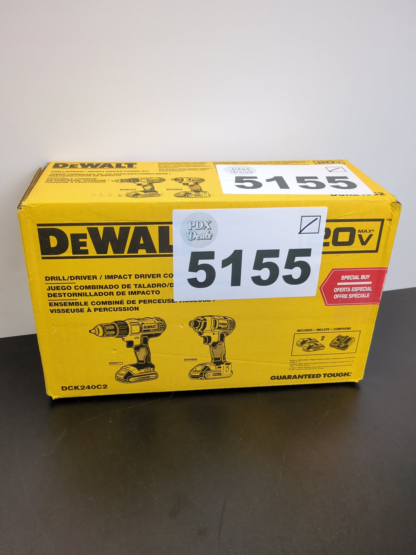 DEWALT 20V MAX Cordless Drill and Impact Driver, Power Tool Combo Kit with 2 Batteries and Charger, Yellow/Black (DCK240C2) - Retail $199