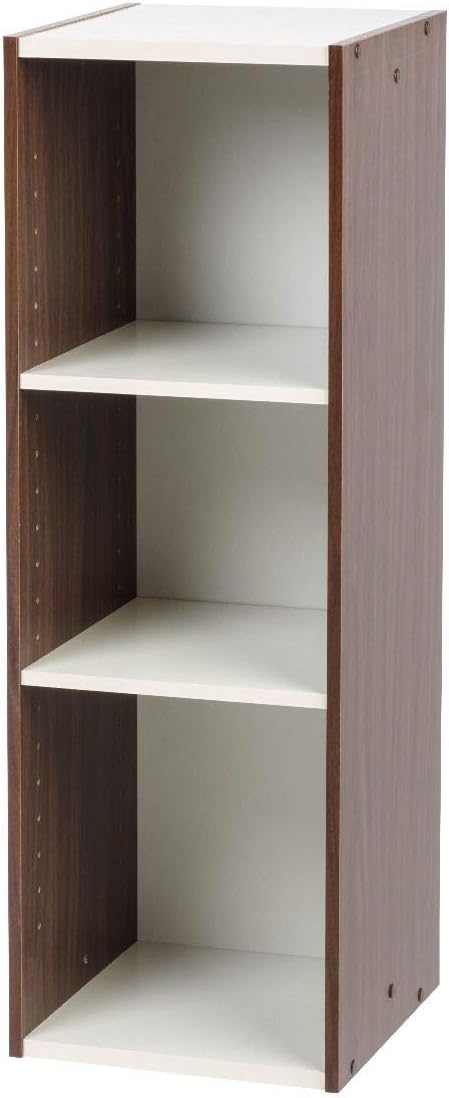 NEW - IRIS USA 3-Tier 12" Wide Cubby Storage Bookshelf with Adjustable Shelves, Sturdy Versatile Easy Assembly Stackable Storage Shelf for Saving Space, Walnut Brown/White - Retail $28