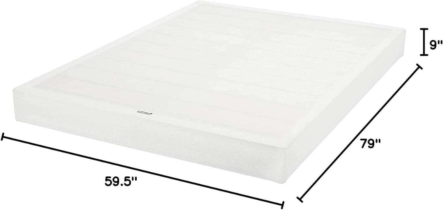 NEW - Amazon Basics Smart Box Spring Bed Base, 9 Inch Mattress Foundation, Tool-Free Easy Assembly, Queen, White - Retail $139