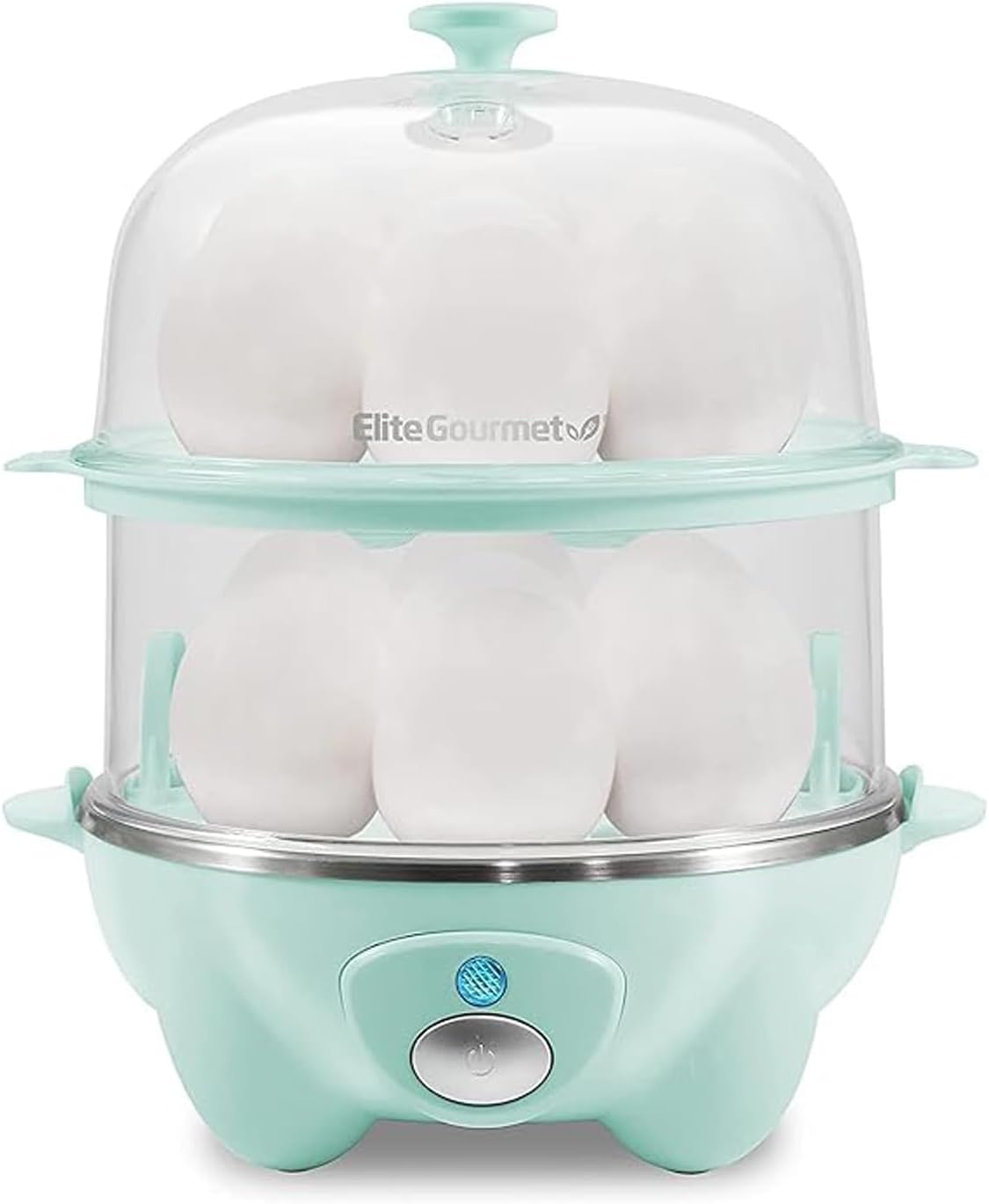 NEW - Elite Gourmet EGC1405M 2-Tiered Rapid Egg Cooker, 5-Egg Poacher, Omelets, Soft, Medium, Hard-Boiled Eggs with Auto Shut-Off and Buzzer, BPA Free, 14 eggs, Mint - Retail $27