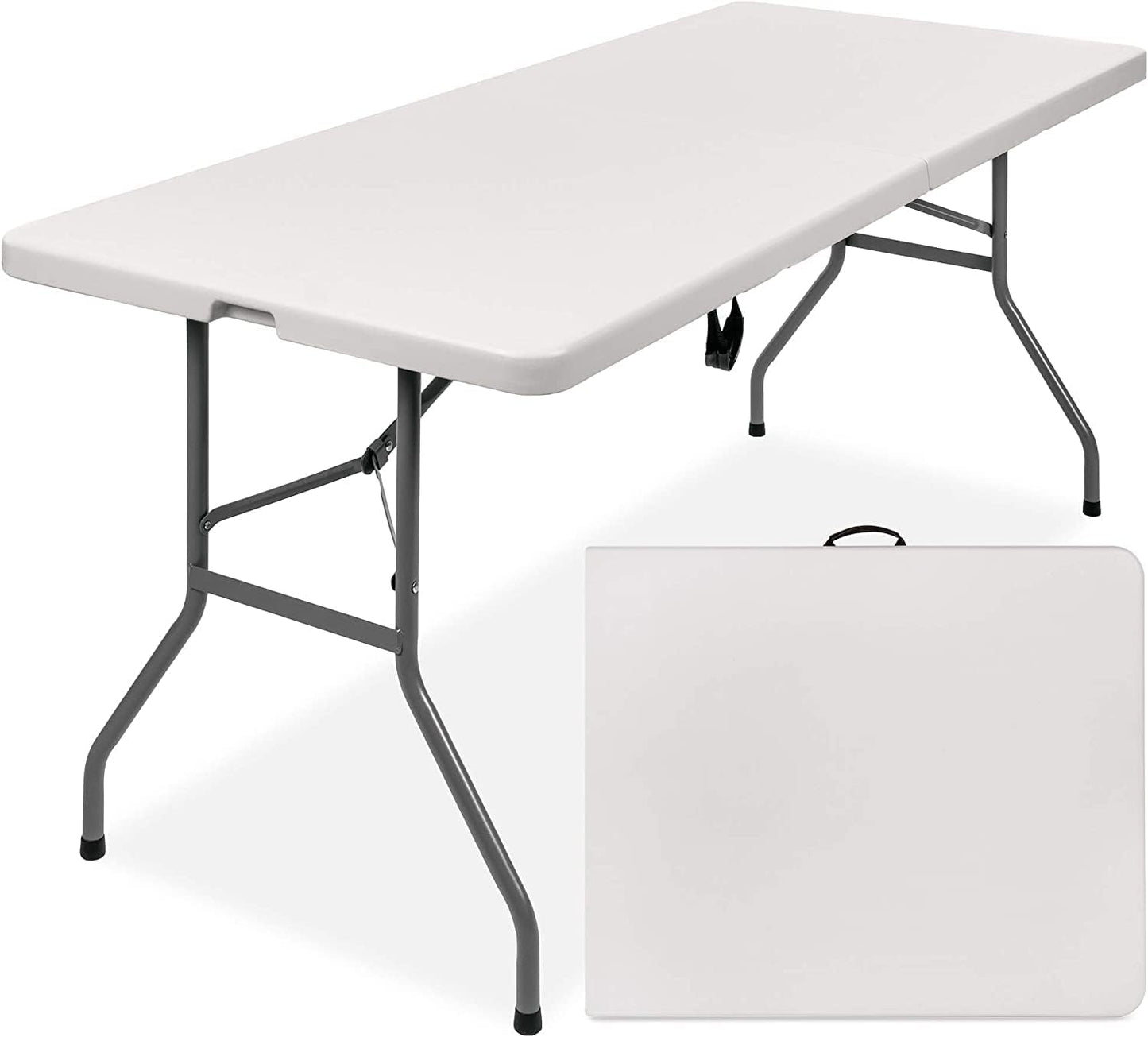 Plastic Folding Table, Indoor Outdoor Heavy Duty Portable w/Handle, Lock for Picnic, Party, Camping (White, 6FT) - Retail $85