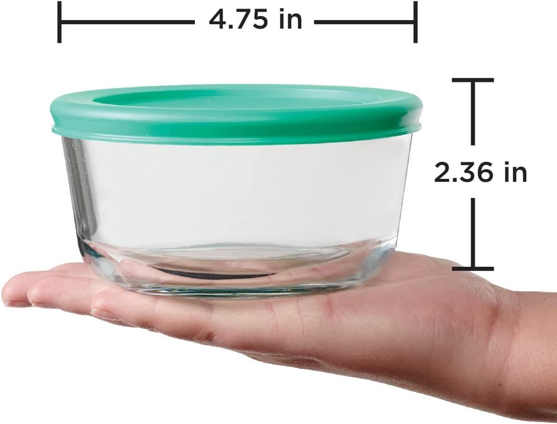 Anchor Hocking 2 Cup Glass Storage Containers with Lids, Set of 4 Glass Food Storage Containers with Mint SnugFit Lids - Retail $19