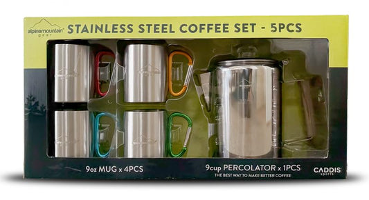 9-Cup Coffee Percolator Set with 4 Mugs – Stainless Steel Camping Coffee Pot,