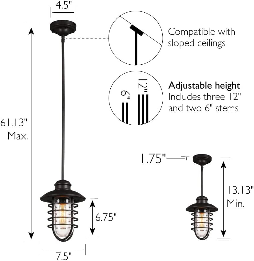 NEW - Design House 588996-BRZ Stevenson Rustic Industrial 1-Light Indoor Dimmable Pendant with Clear Seedy Glass and Metal Wire Shade for Kitchen Island Bar Bedroom, Bronze - Retail $69