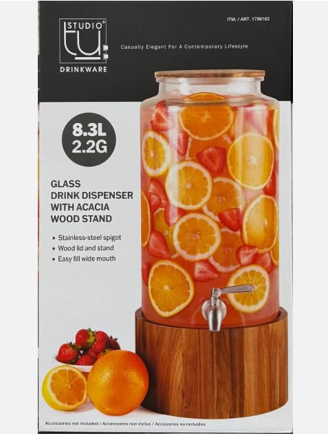 The Studio Tu Glass Drink Dispanser with acacia wood stand