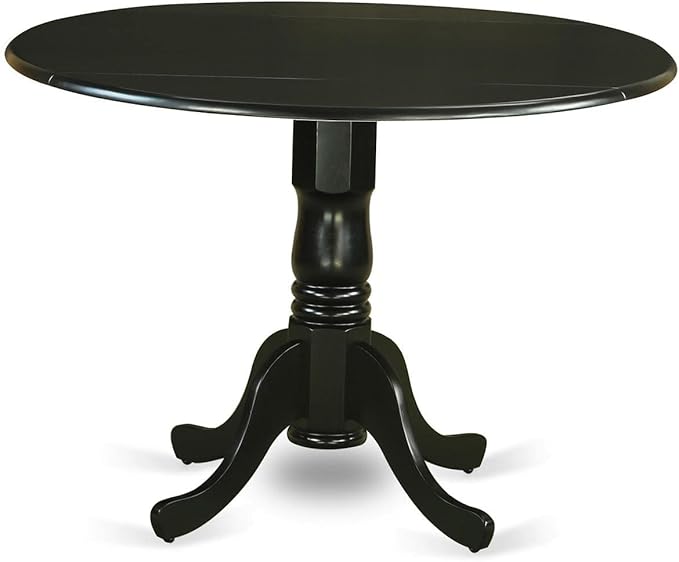 NEW - East West Furniture DLAB5-BLK-06 5 Piece Dinette Set for 4 Includes a Round Dining Room Table with Dropleaf and 4 Shitake Linen Fabric Parsons Dining Chairs, 42x42 Inch, Black - Retail $372