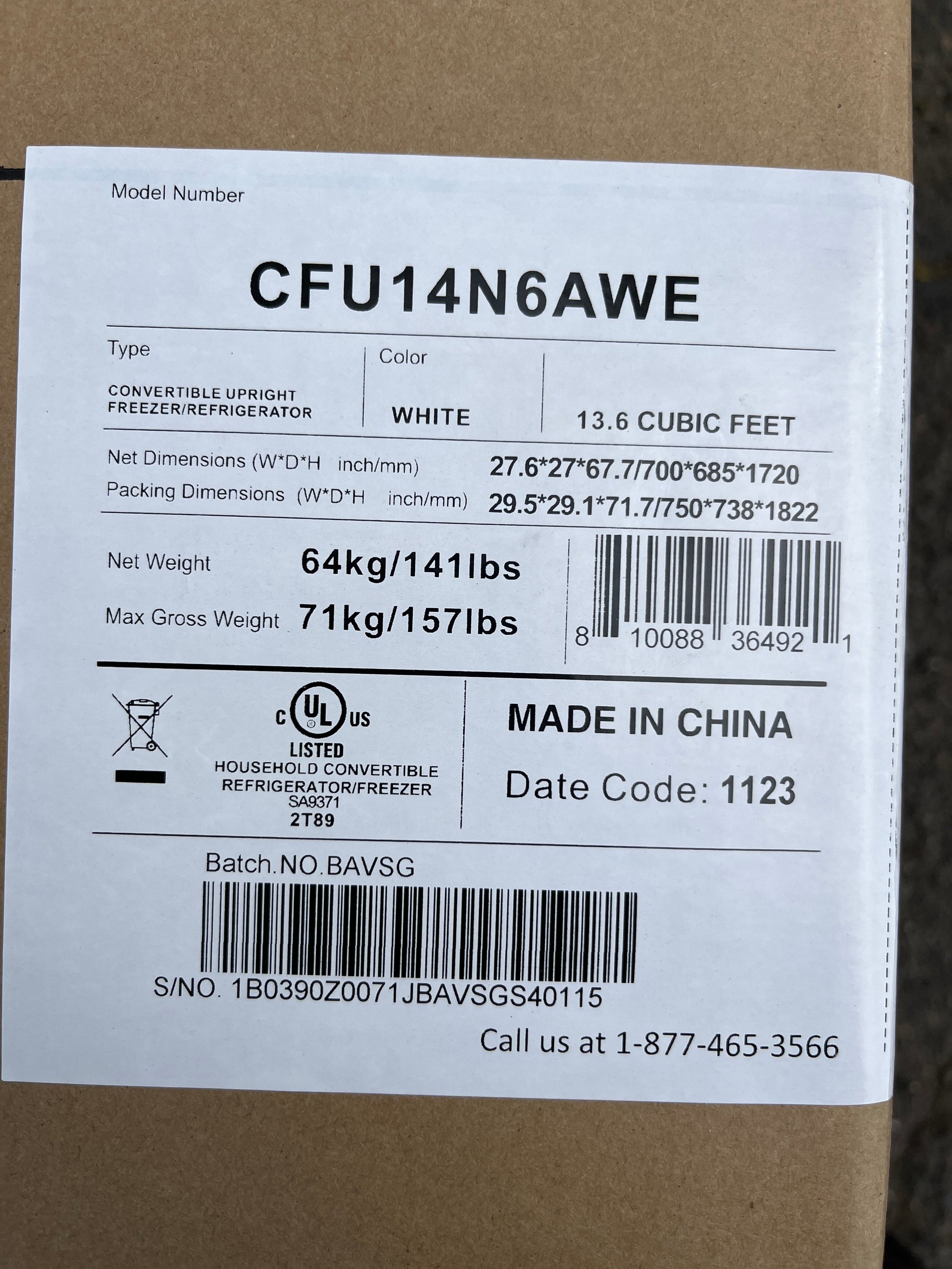 HS CFU14N6AWE 13.6 CUFT - Retail $449