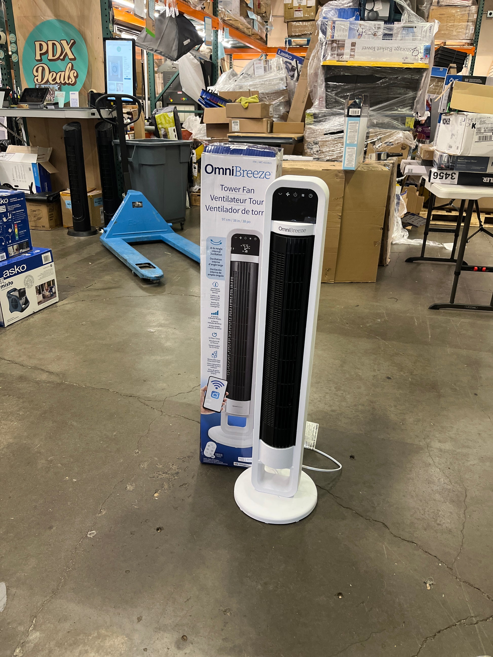 OmniBreeze Tower Fan with Internal Oscillation and Wi-Fi - Retail $43