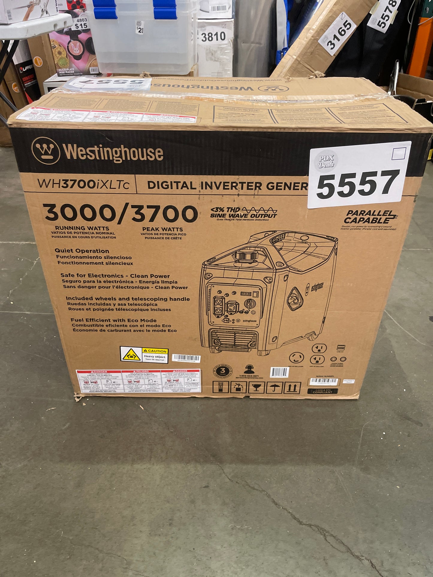 NEW - Westinghouse Outdoor Power Equipment 3700 Peak Watt Super Quiet Portable InvCord Inclerter Generator, Wheel & Handle Kit, RV Ready 30A Outlet, Gas Powered, CO Sensor, Parallel uded - Retail $585