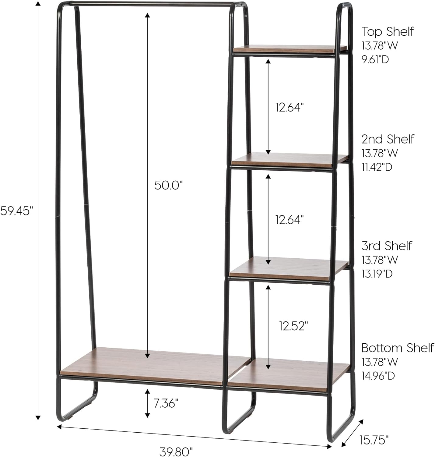 NEW - IRIS Metal Garment Rack with Wood Shelves, Black and Dark Brown, PI-B3 - Retail $100