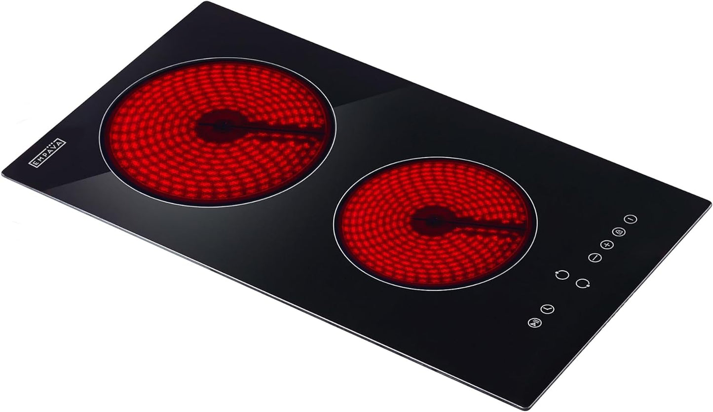 NEW - Empava 2 Burner Electric 12 Inch Built in Radiant Stove with 9 Heating Levels, Smooth Glass Surface, All Kinds of Cookware, ETL Certified,3000W,220-240V Hard Wired, No Plug, 12 in Cooktop, Black - Retail $277