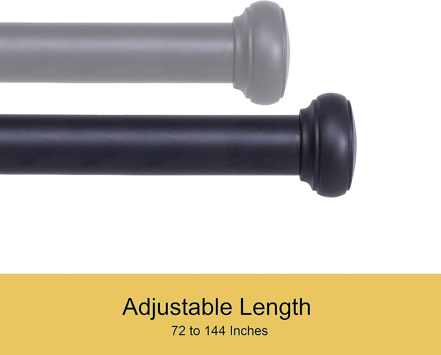 NEW - Kenney KN90001 Weaver Cap End Indoor/Outdoor Rust-Resistant Curtain Rod, 72-144" Adjustable Length, Black Finish, 1" Diameter Steel Tube - Retail $29