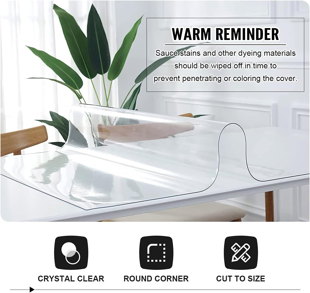 NEW - Royhom Clear Table Cover Protector 2mm Thick 36 x 36 Inch Table Protector for Dining Room Table, Waterproof Plastic Table Cover, Dining Table Cover Rectangle for Wood, Countertop, Kitchen Table - Retail $42