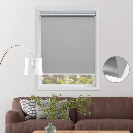 Grey Blackout Shades Roller Shade Window Blinds, Black Out 95% Light & UV, 33 inch Wide x 72 inch High - Retail $28