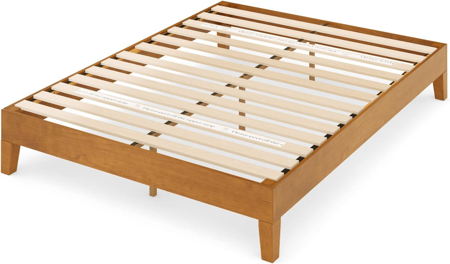 NEW - ZINUS Alexis Deluxe Wood Platform Bed Frame / Solid Wood Foundation / No Box Spring Needed / Wood Slat Support / Easy Assembly, Rustic Pine, Queen - Retail $229