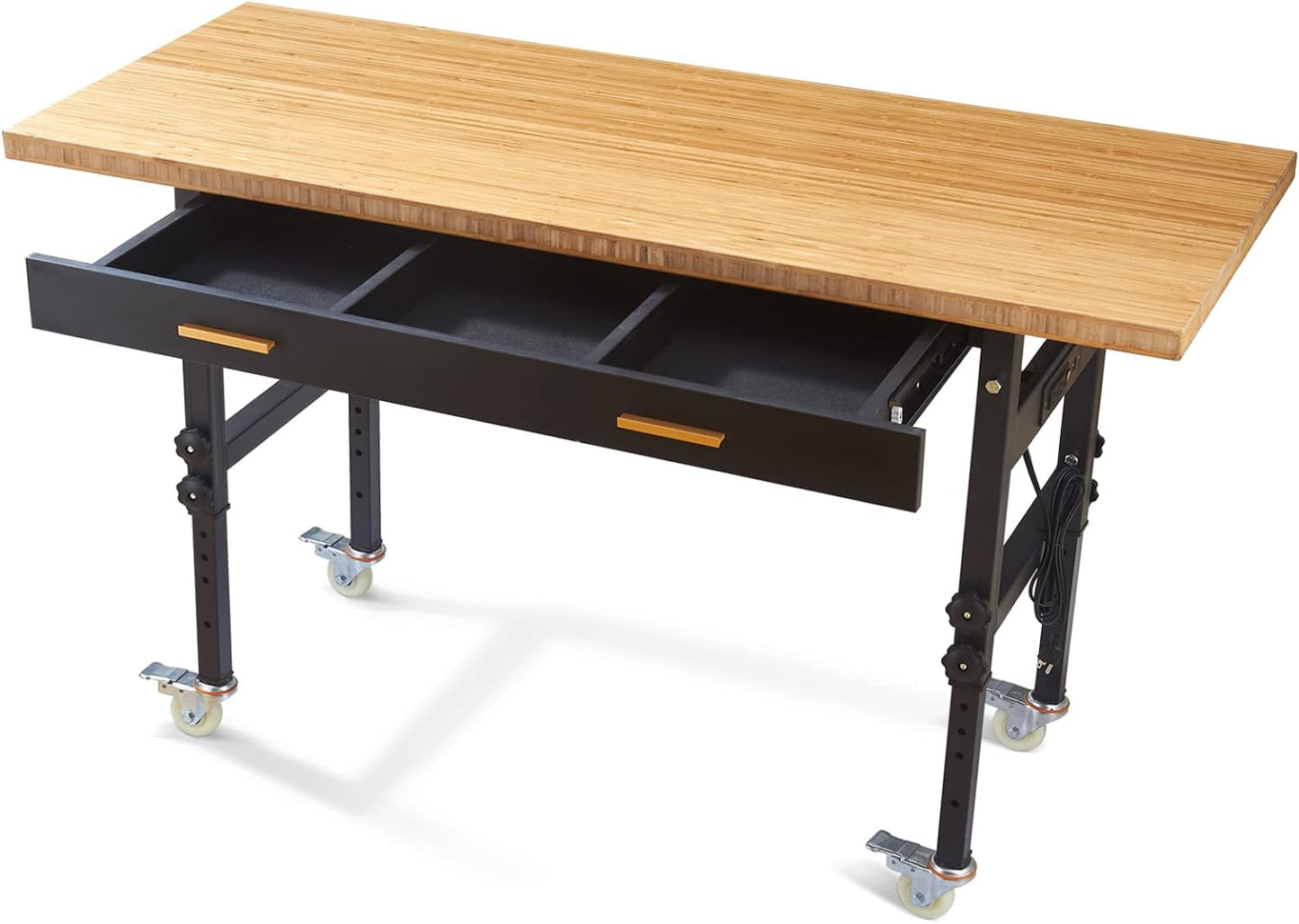 NEW - Workbench for Garage Workbench with Drawer Garage Workbench with Height Adjust with Power Outlet with Wheels 59" x 23.6" 1.5" Thick Bamboo Top 2700lbs Capacity Workbench for Home - Retail $499