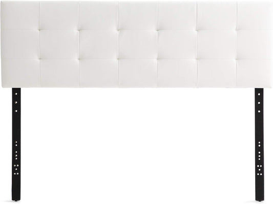 Edenbrook Hawthorne Faux Leather Headboard - Modern -Adjustable Height - Buttonless Tufting, Queen, White - Retail $99