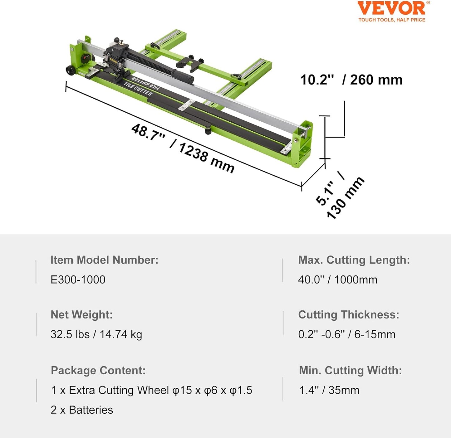 NEW w/ minor dmg: VEVOR Tile Cutter 48 Inch, Manual Tile Cutter All-Steel Frame,Tile Cutting Machine w/Laser Guide and Bonus Spare Cutter,Tile Cutter Hand Tool for Precision Cutting Porcelain Ceramic Floor Tiles - Retail $120