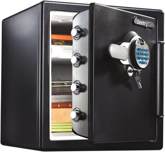 SentrySafe Fireproof and Waterproof Home Safe with Biometric Lock, Secure Documents and Valuables, Steel Safe with Fingerprint Lock, 1.23 Cubic Feet, 17.8 x 16.3 x 19.3 Inches, SFW123BTC - Retail $279